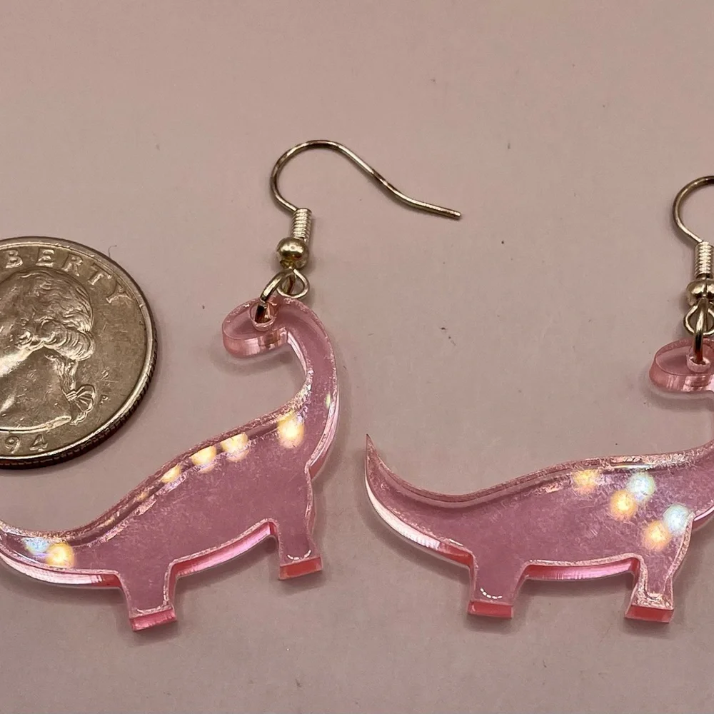 Pink Dinosaur Acrylic Jewelry Drop Dangle Earrings